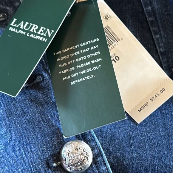 Lauren Ralph Lauren Denim Military Jacket Silver Metallic - Picture 9 of 9